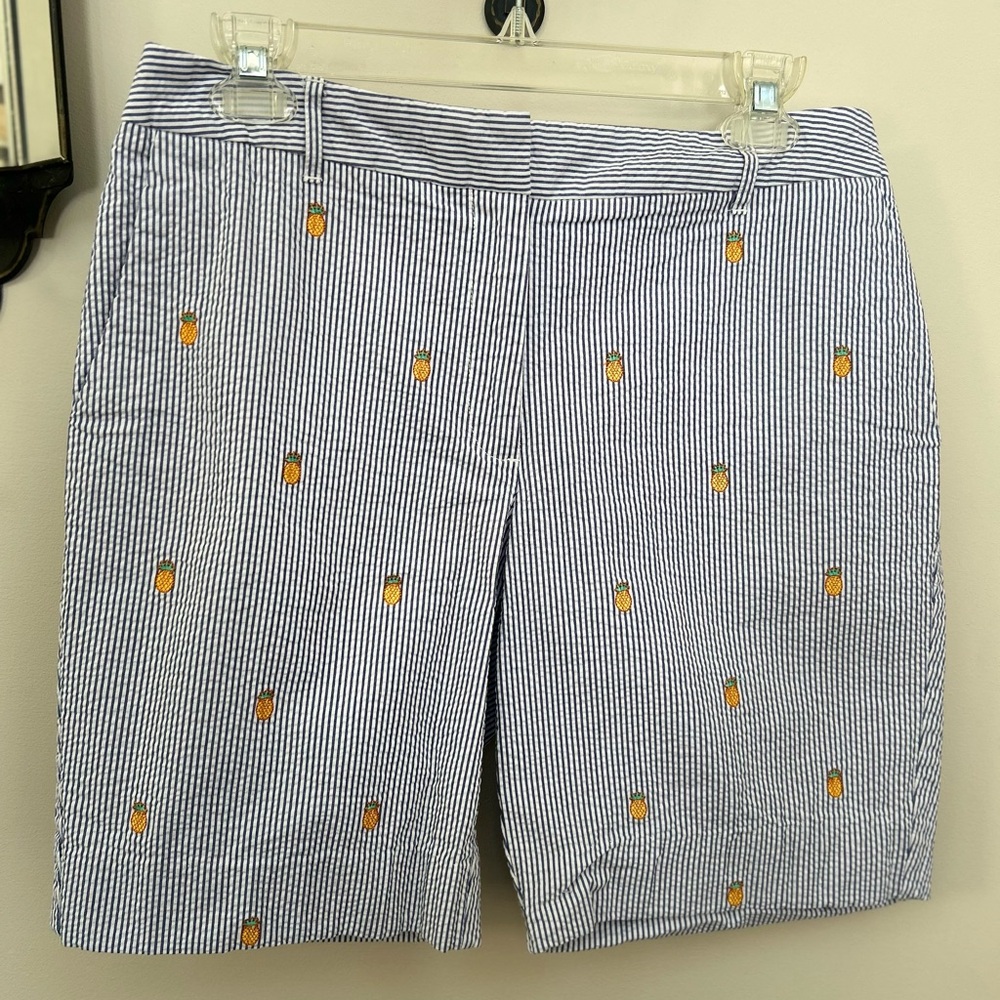 Brooks Brothers Blue White Striped Pineapple Embroidered Bermuda Shorts